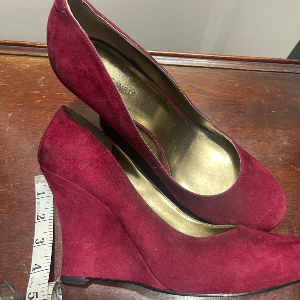 Nine West Red Velvet Heels with Metallic Insole
